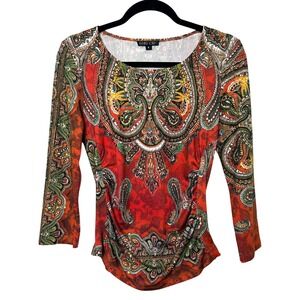 Y2k BOHO CHIC top Women's S Paisley Ruched made in new‎ york 90s revival boho